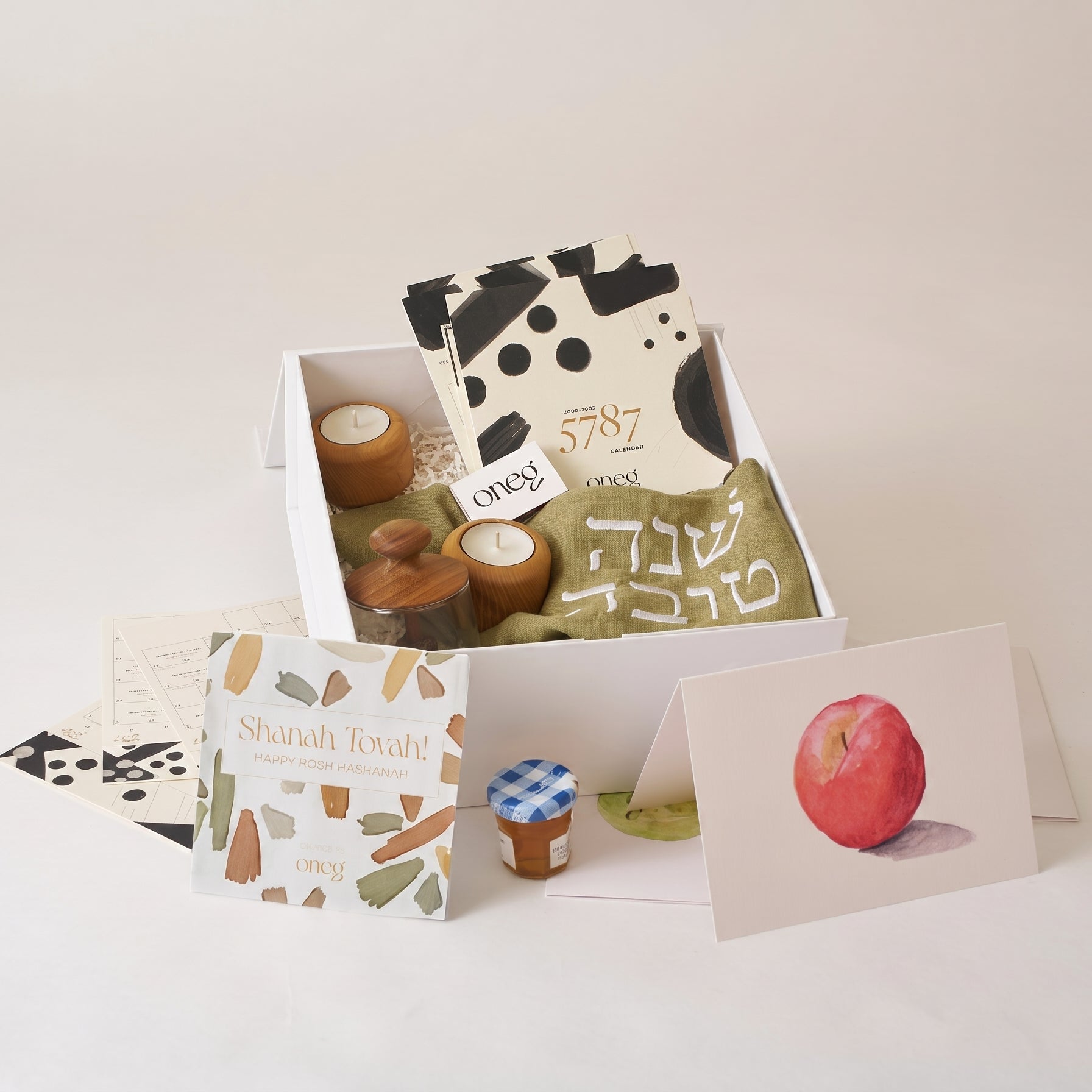 Olive Green - Rosh Hashanah Celebrate Box, open with all contents inside